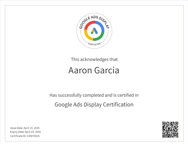 Google Ads Display certificate