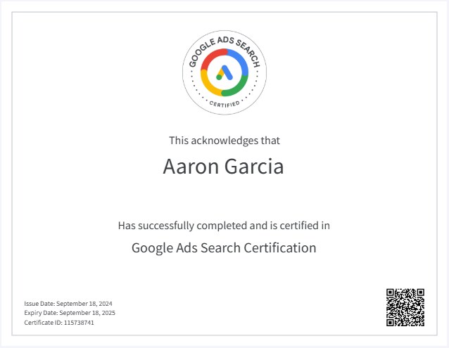 Google Ads Search certificate