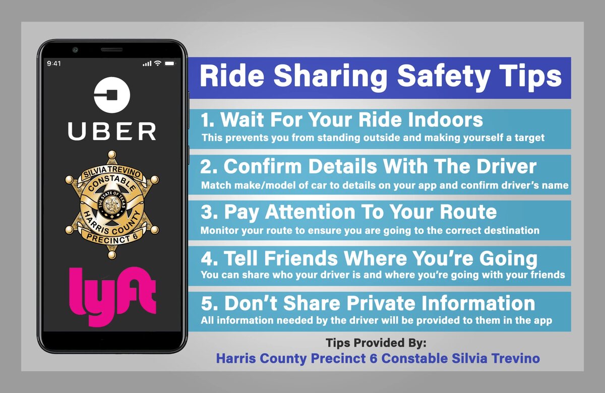 Ride-sharing safety tips graphic for Constable Precinct 6