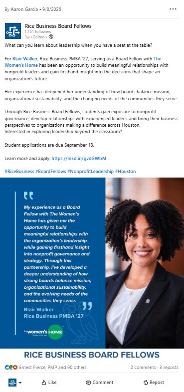 Board Fellows testimonial post